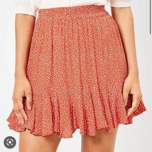 LOFT Orange Pull On Polka Dot Skirt | SIZE Large
